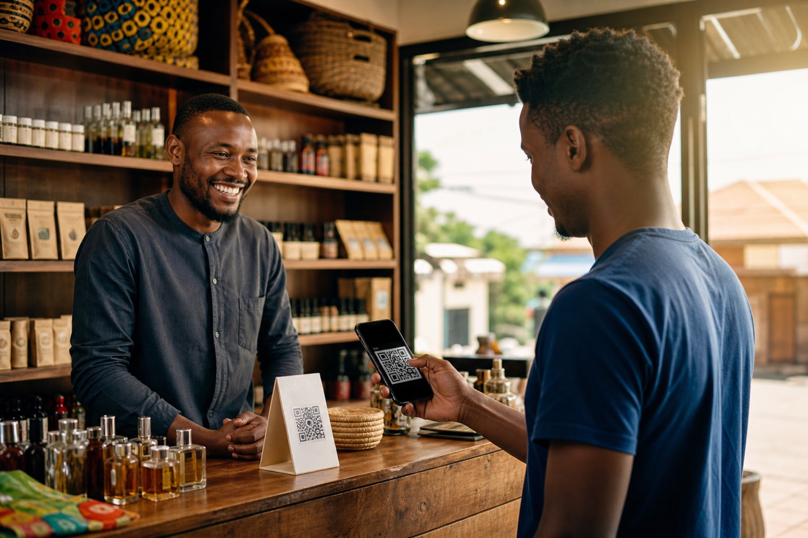 Client Payondego payant par QR dans une boutique à Goma